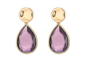 Oorbellen druppel cat´s eye stone paars